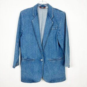 Vintage Jordache Chore Jacket Rigid Denim Blazer Medium Wash Women's Size L